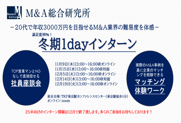 株式会社Ｍ＆Ａ総合研究所冬期1dayインターン